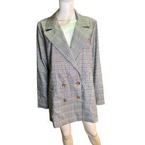 Hutch Womens Double-Breasted Plaid Blazer Coat 2X Plus Size Gray Longline NWT